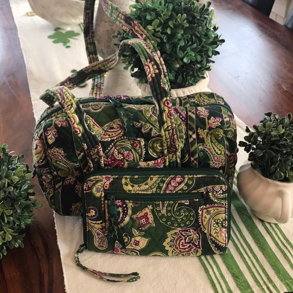 Vera Bradley green and purple paisley bag & wallet